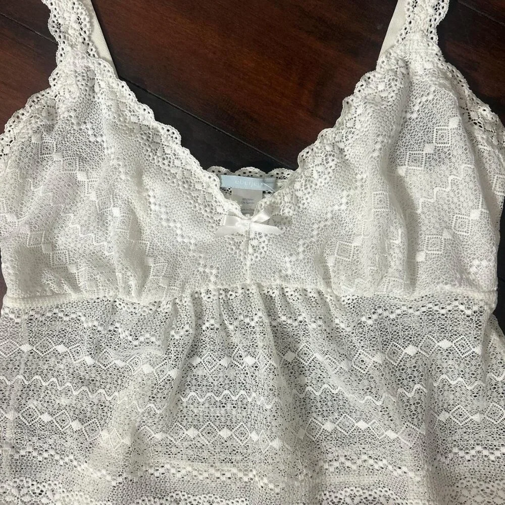 Eberjey White Lace Chemise Nightgown Slip